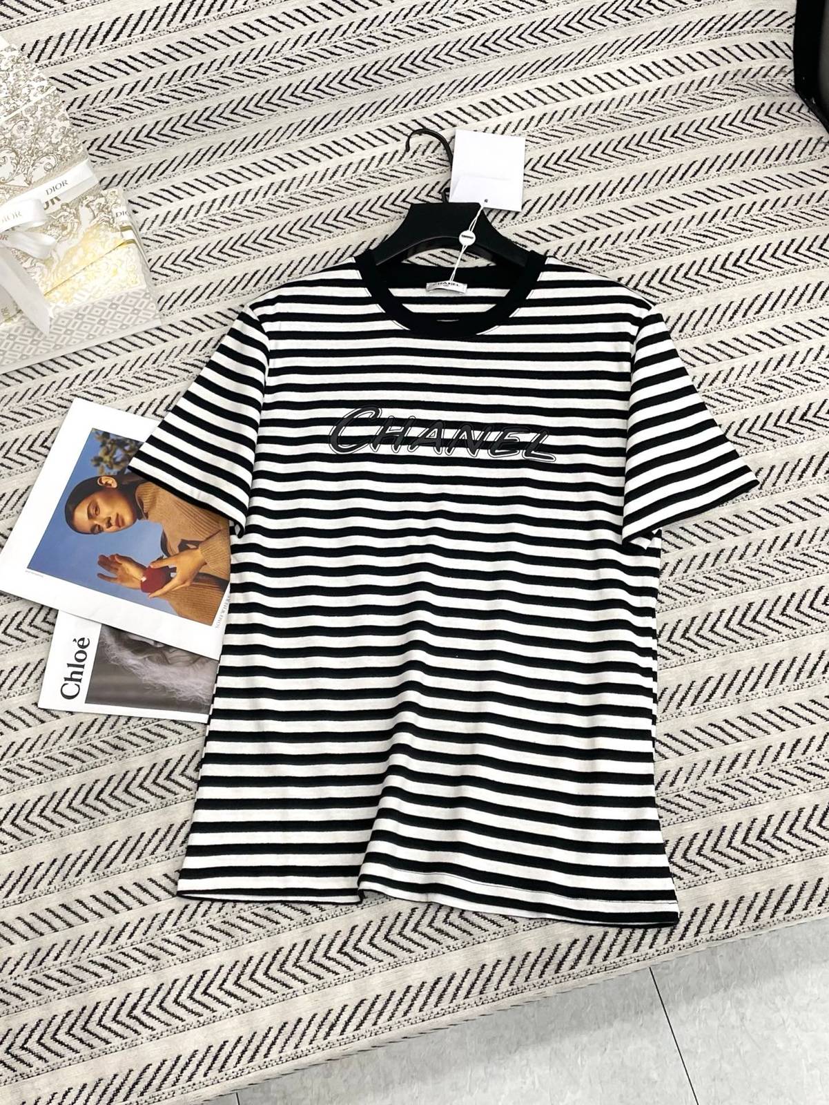 CHANEL シャネル 半袖T シャツ ボーダーロゴ クルーネック バイカラー 春夏新作