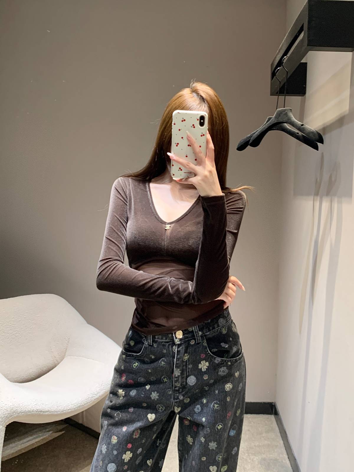 CHANEL シャネル レディース 半袖Tシャツ ココマーク Vネック フレンチスリーブ ファブリック バイカラー ブラック ベージュ