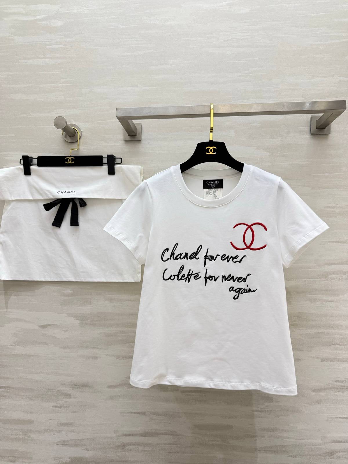 CHANEL シャネル 半袖Tシャツ ココマーク 刺繍 クルーネック コットン ホワイト