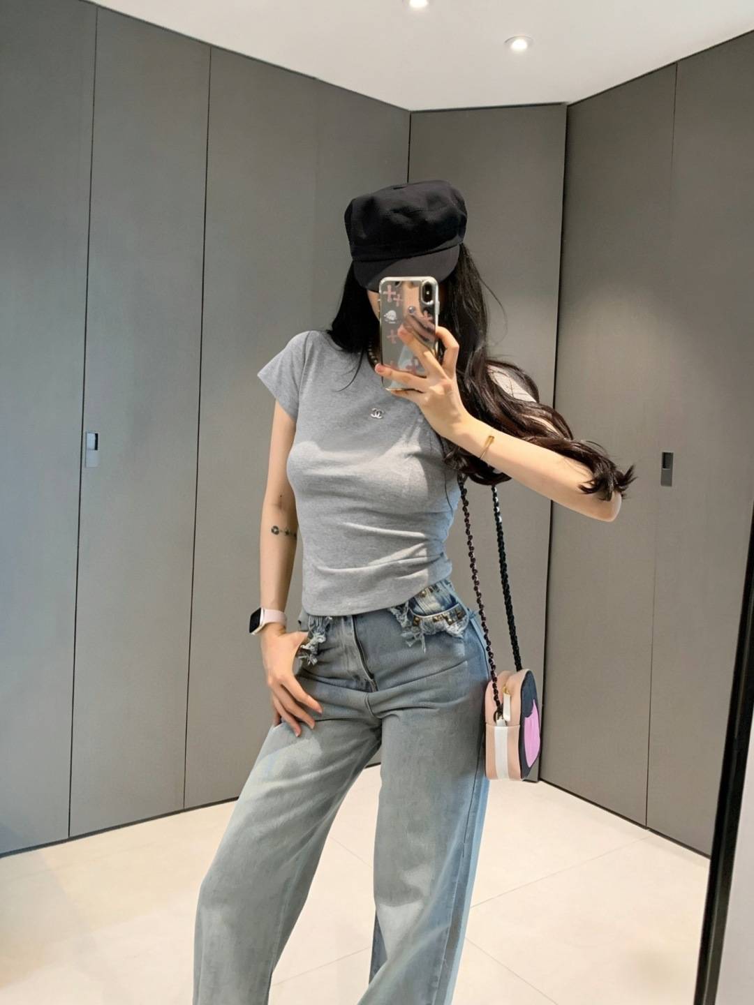 CHANEL シャネル 半袖Tシャツ ココマーク クルーネック コットン グレー 3色展開
