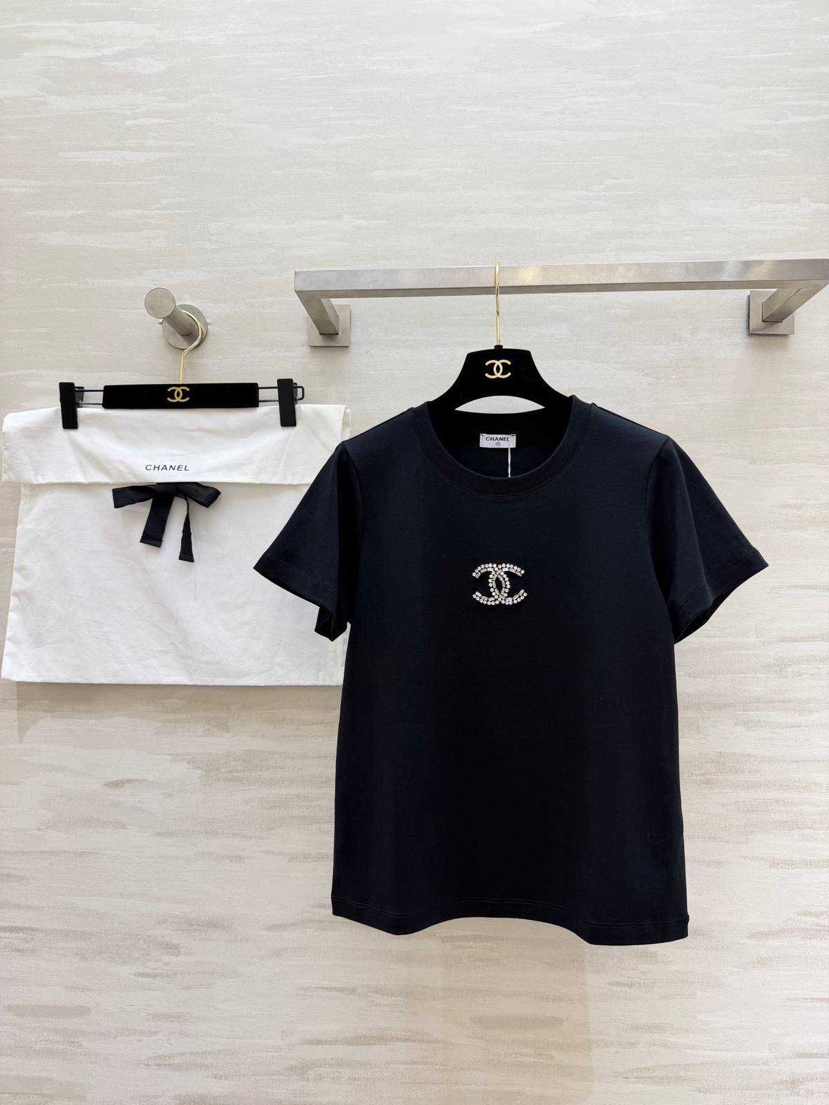 CHANEL シャネル 半袖Tシャツ ココマーク ロゴTシャツ クルーネック プリント 100コットン ブラック