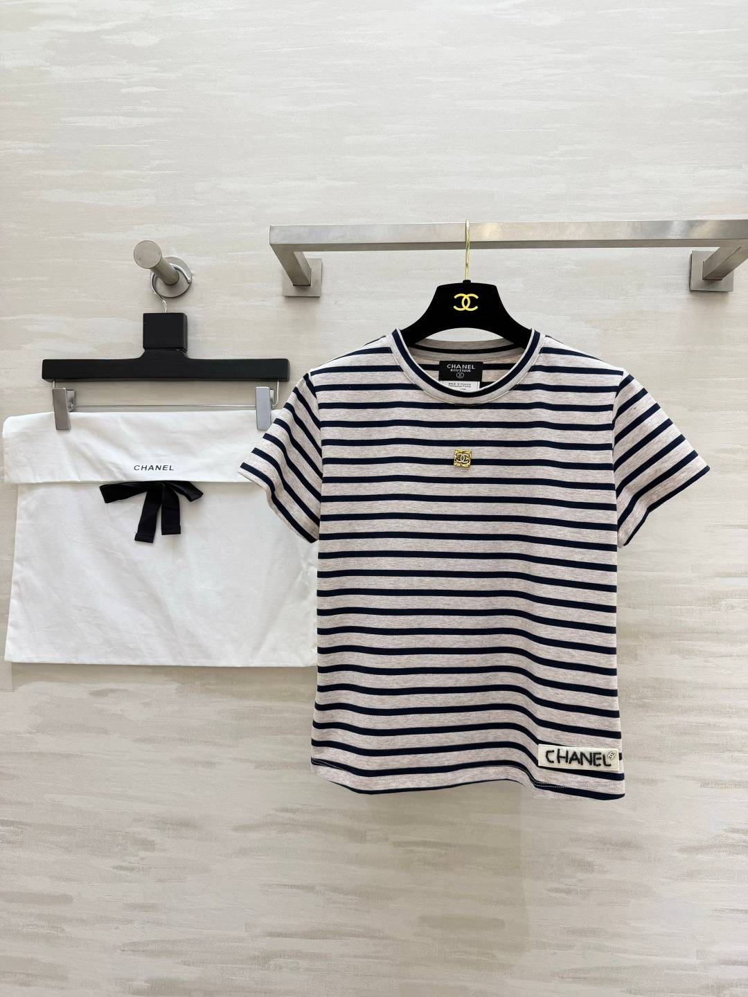 CHANEL シャネル 半袖Tシャツ ロゴTシャツ ボーダー クルーネック オフィスカジュアル メンズ レディース バイカラー
