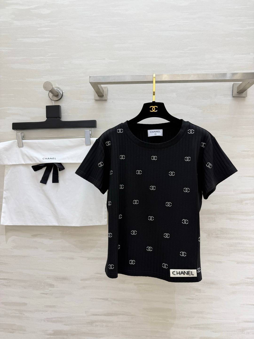 CHANEL シャネル 半袖Tシャツ ココマーク ロゴTシャツ クルーネック 綿100 ブラック