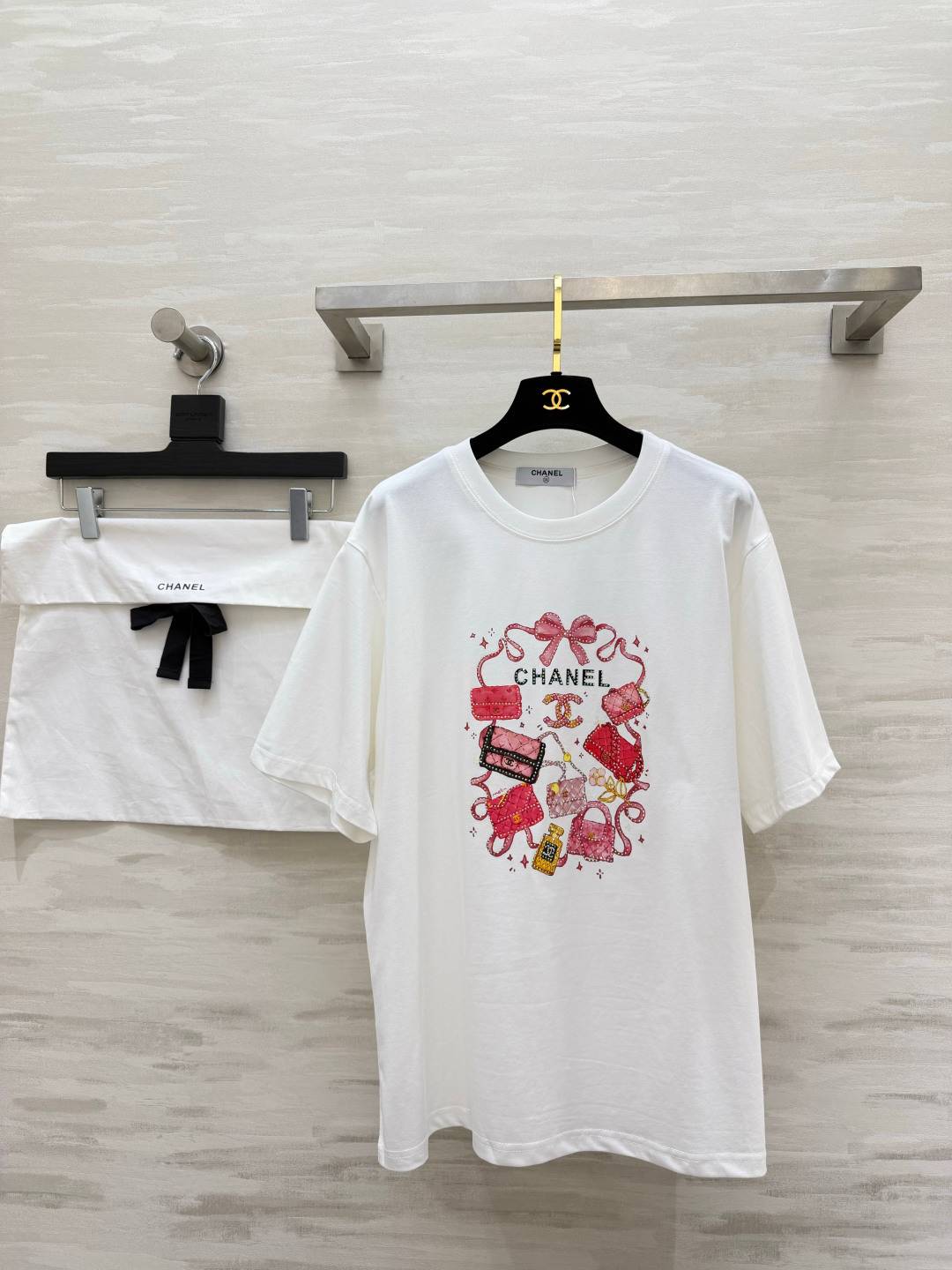 CHANEL シャネル 半袖Tシャツ ロゴTシャツ クルーネック フレンチスリーブ 綿100 ホワイト