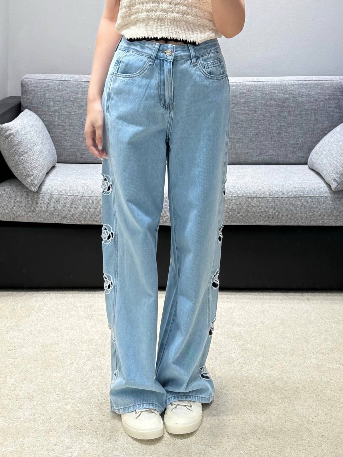 CHANEL シャネル デニムパンツ ワイド ハイウエスト ライトブルー