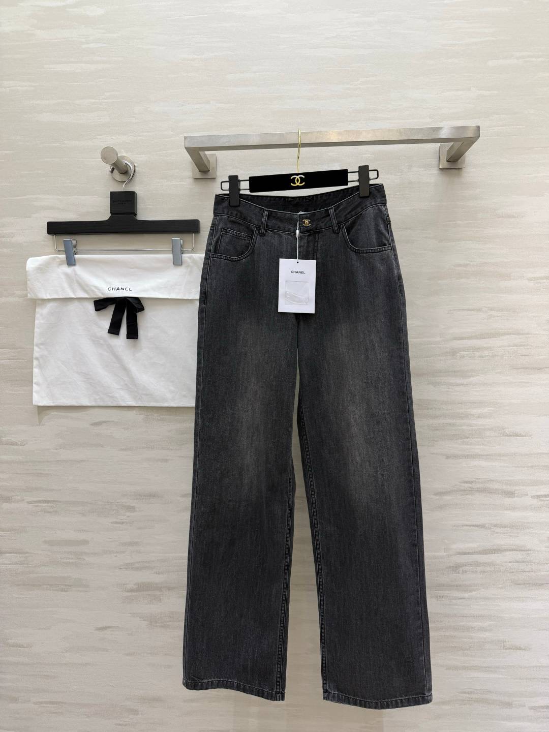 CHANEL シャネル デニムパンツ ストレート ハイウエスト グレー