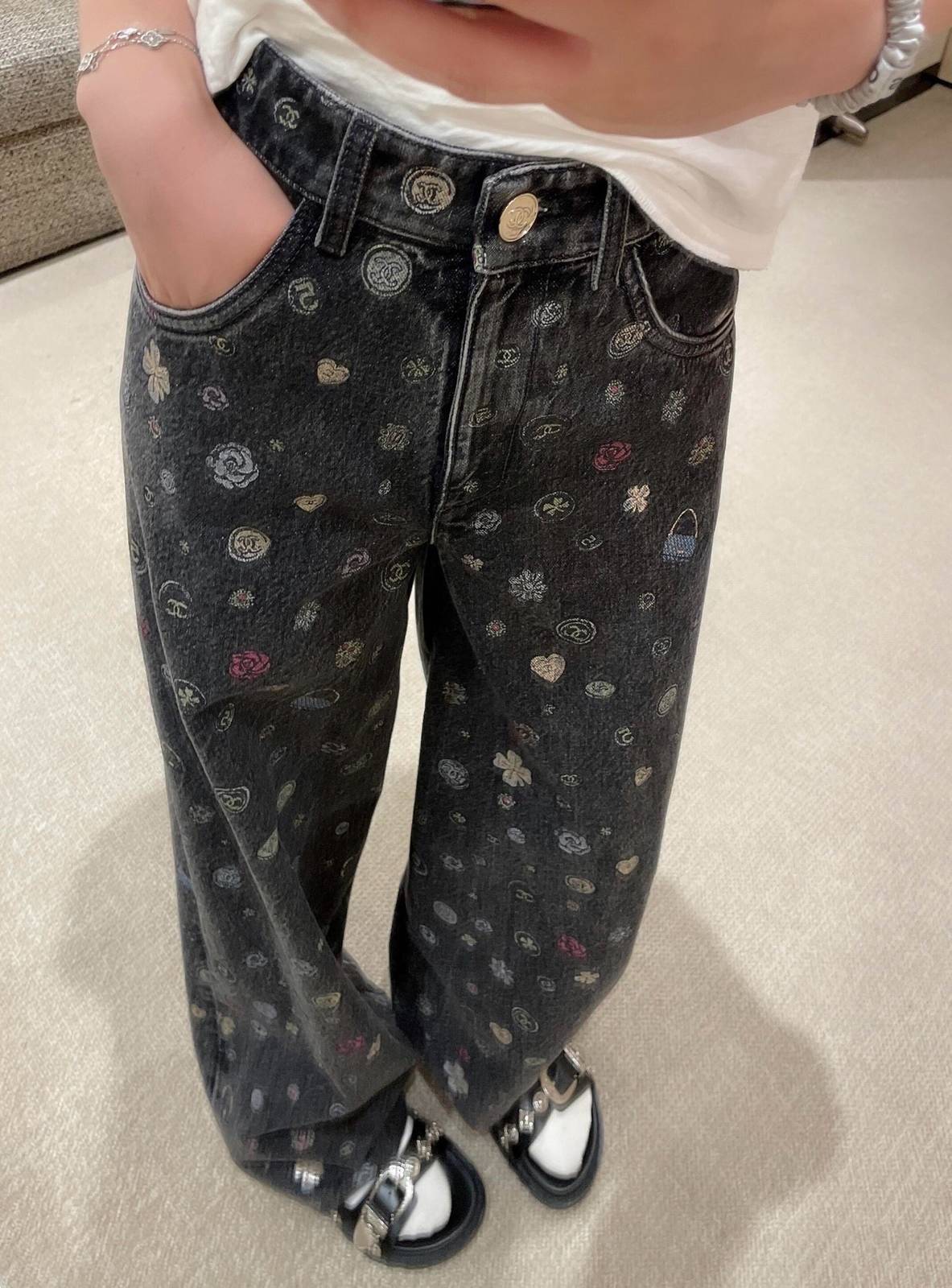 CHANEL シャネル デニムパンツ ワイド ハイウエスト ブラック