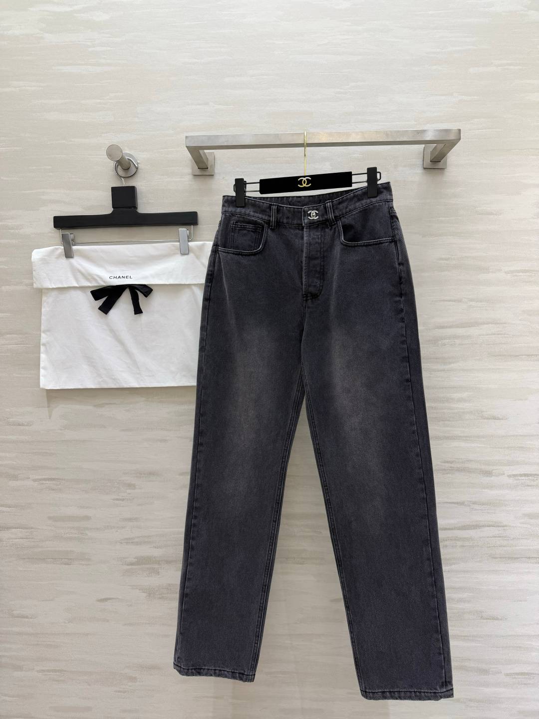 CHANEL シャネル ジーンズ ストレート ハイウエスト ダークグレー