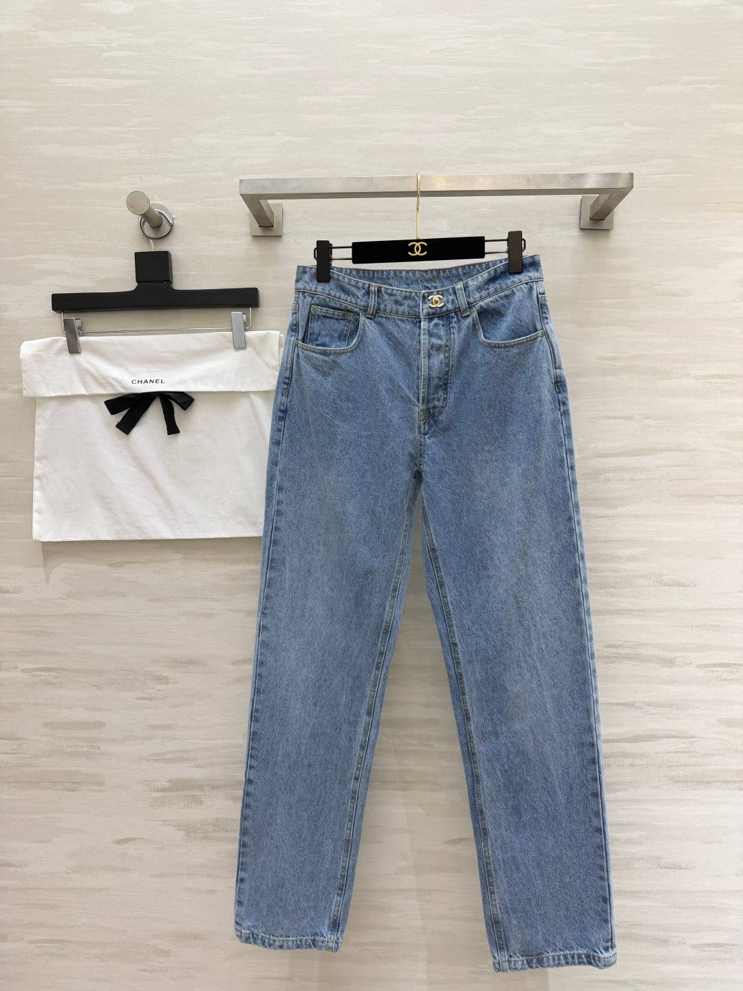 CHANEL シャネル デニムパンツ ハイウエスト ストレート レディース ブルー