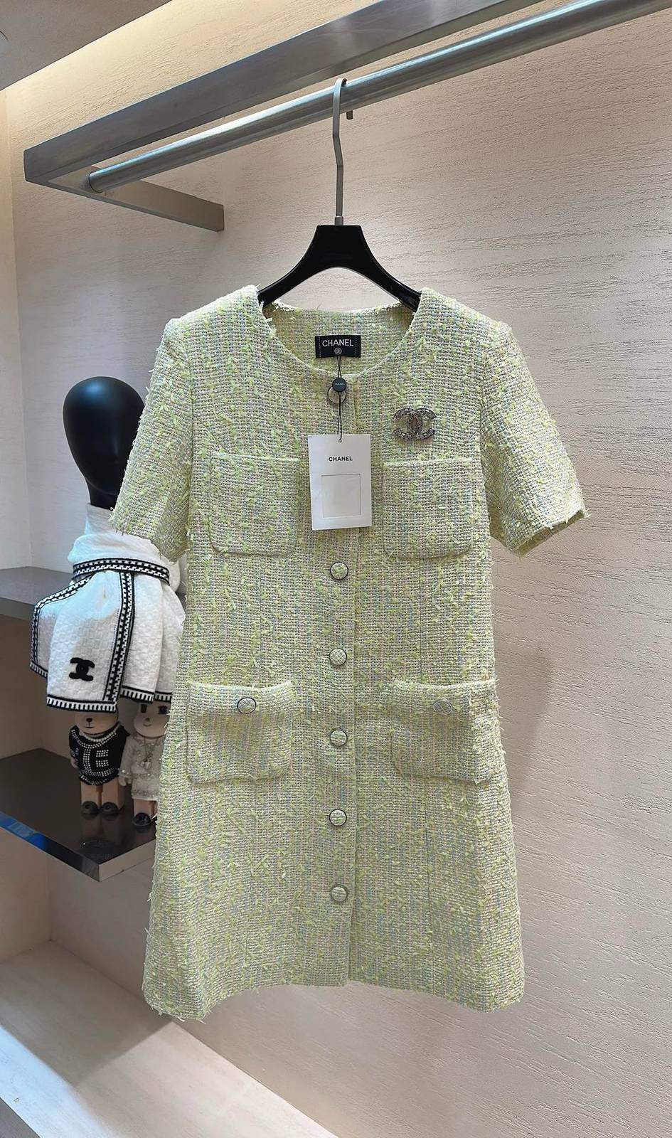 CHANEL シャネル ツイードワンピース ミニ 半袖 レディース ライムグリーン
