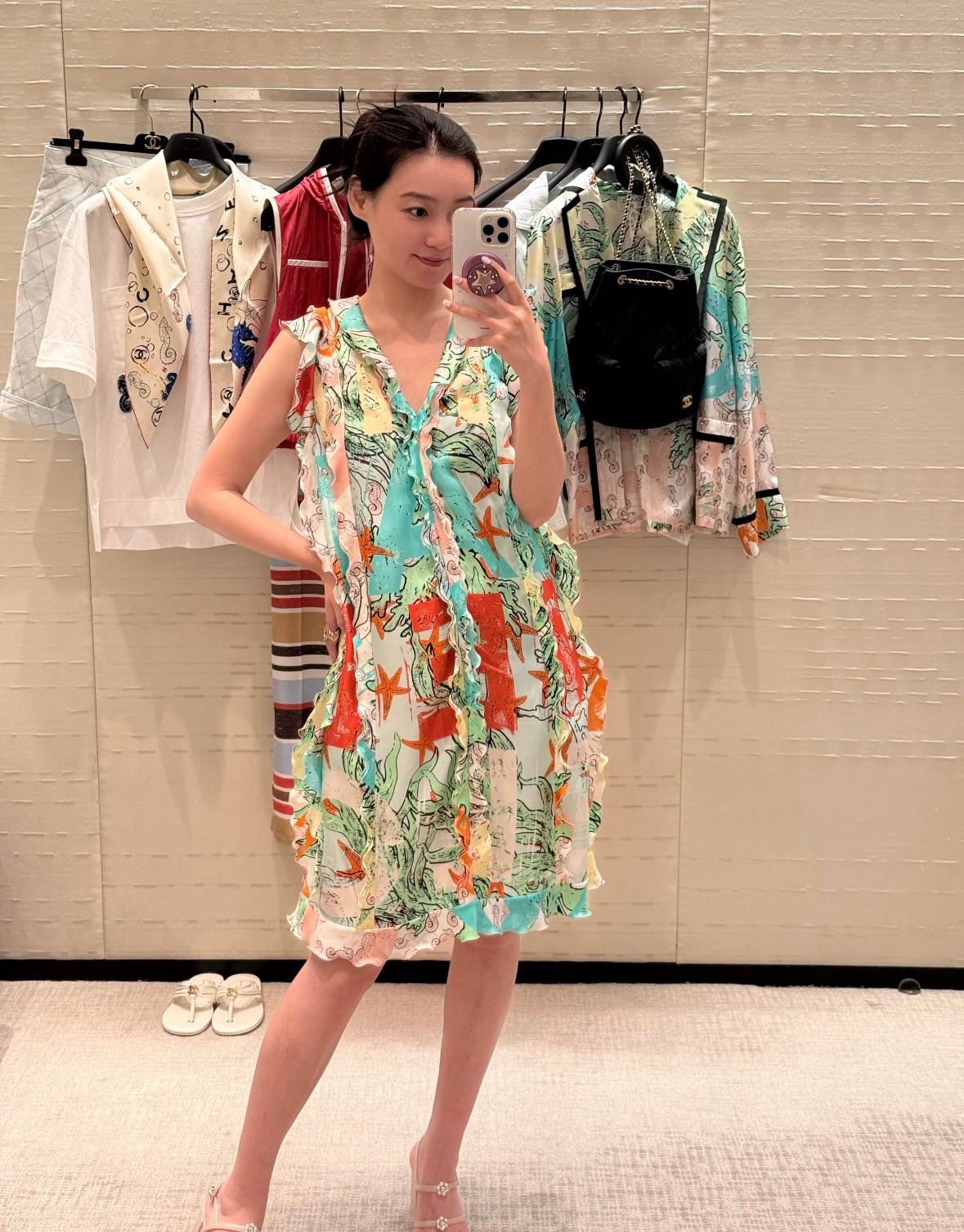 CHANEL シャネル ノースリーブワンピース ミニワンピース フリル マルチカラー