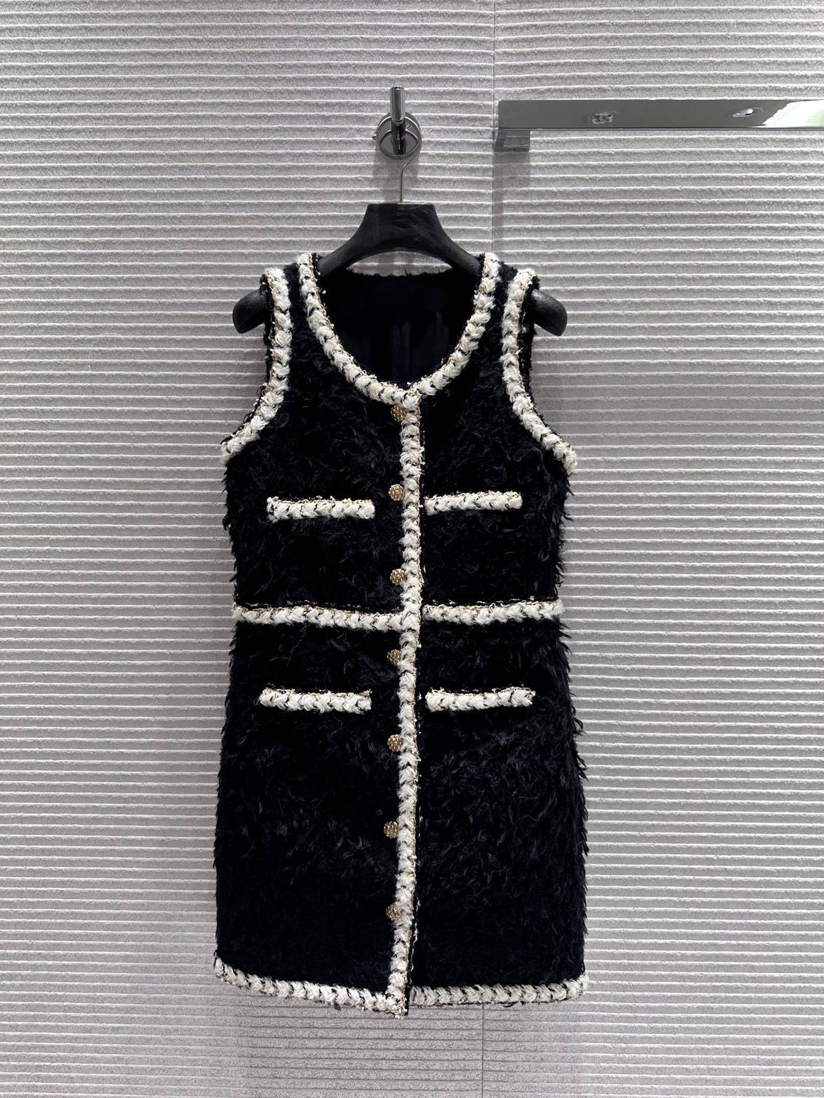 CHANEL シャネル ミニワンピース ノースリーブ ツイード風 ブラック