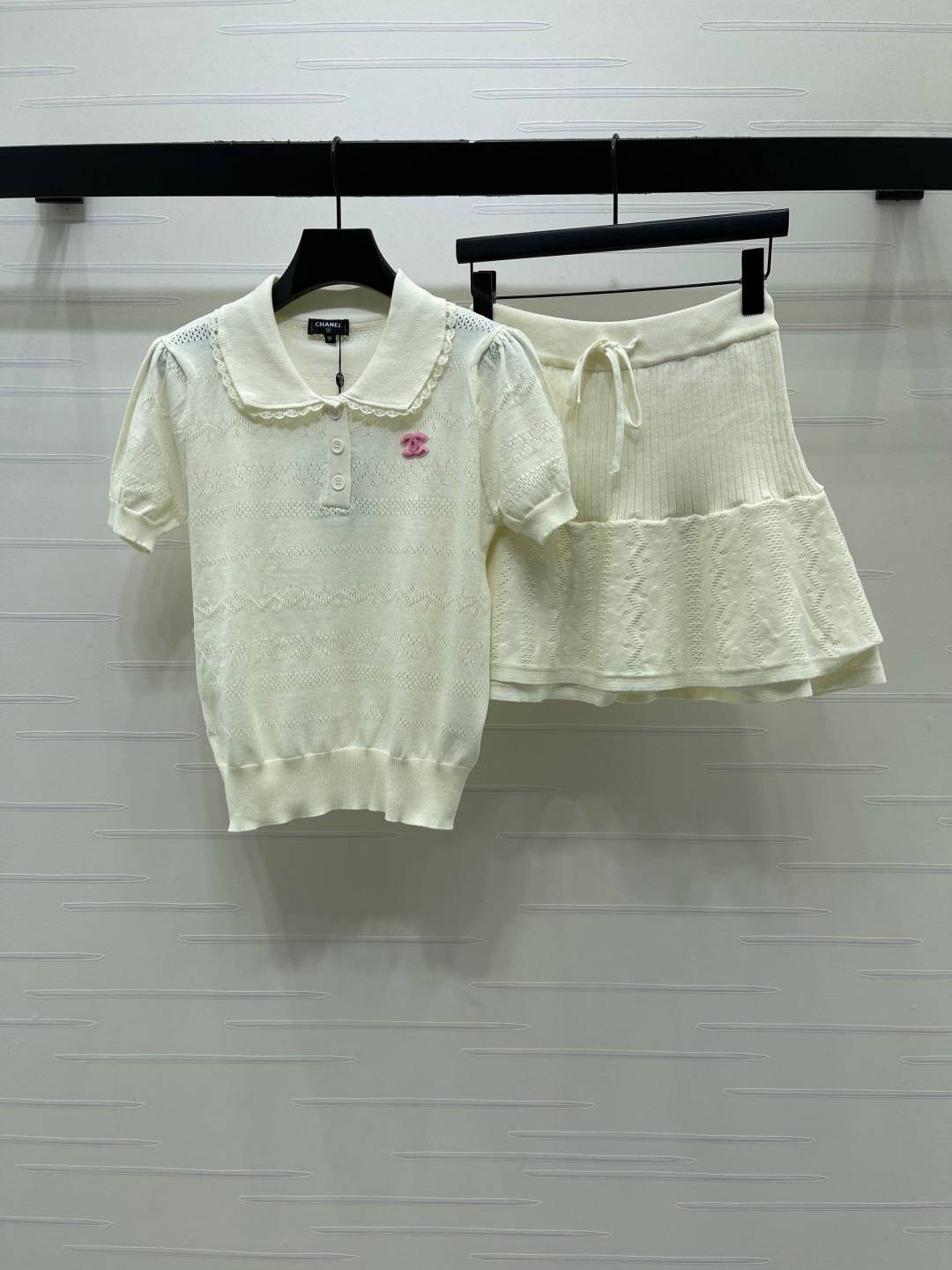 CHANEL シャネル スカートセットアップ ニット Aライン ミニ クリーム