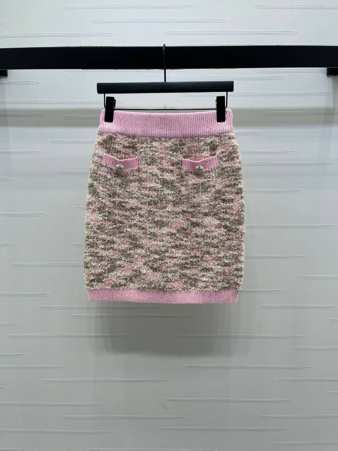 CHANEL シャネル スカート ミニ ニット 花紗 フレンチ ピンクグリーン混色