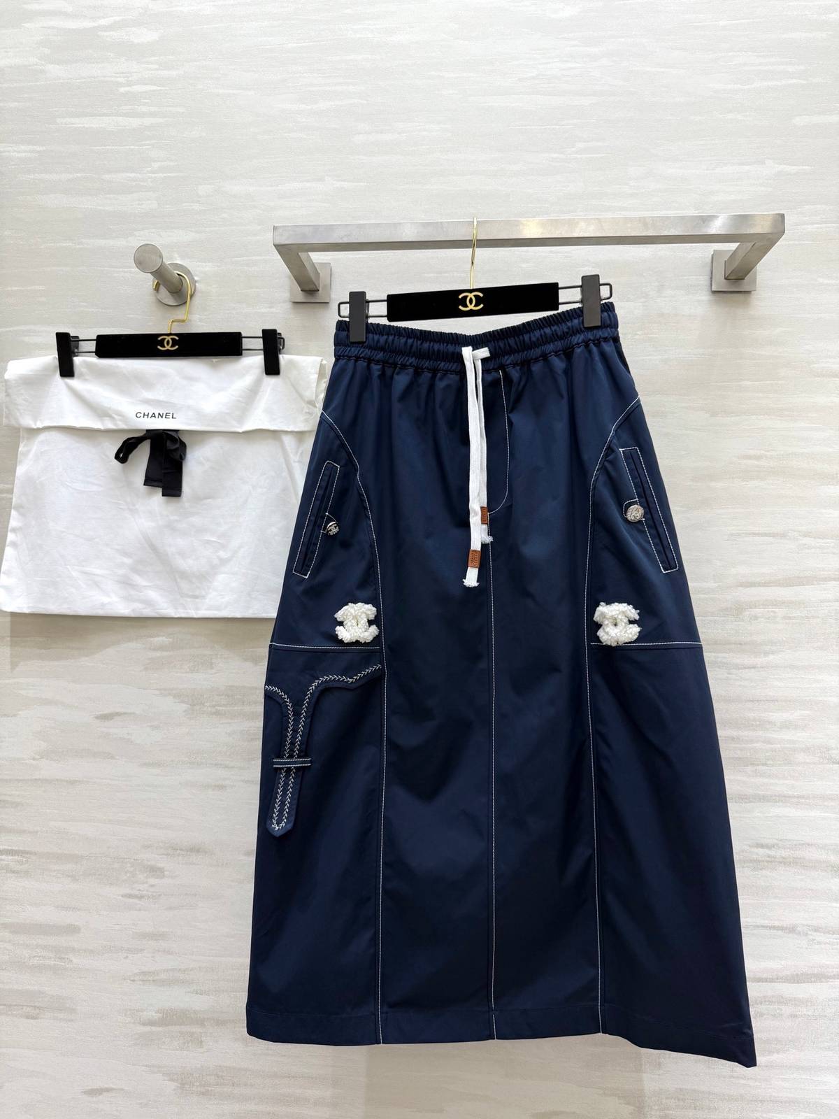 CHANEL シャネル ミディスカート Aライン レディース ネイビー