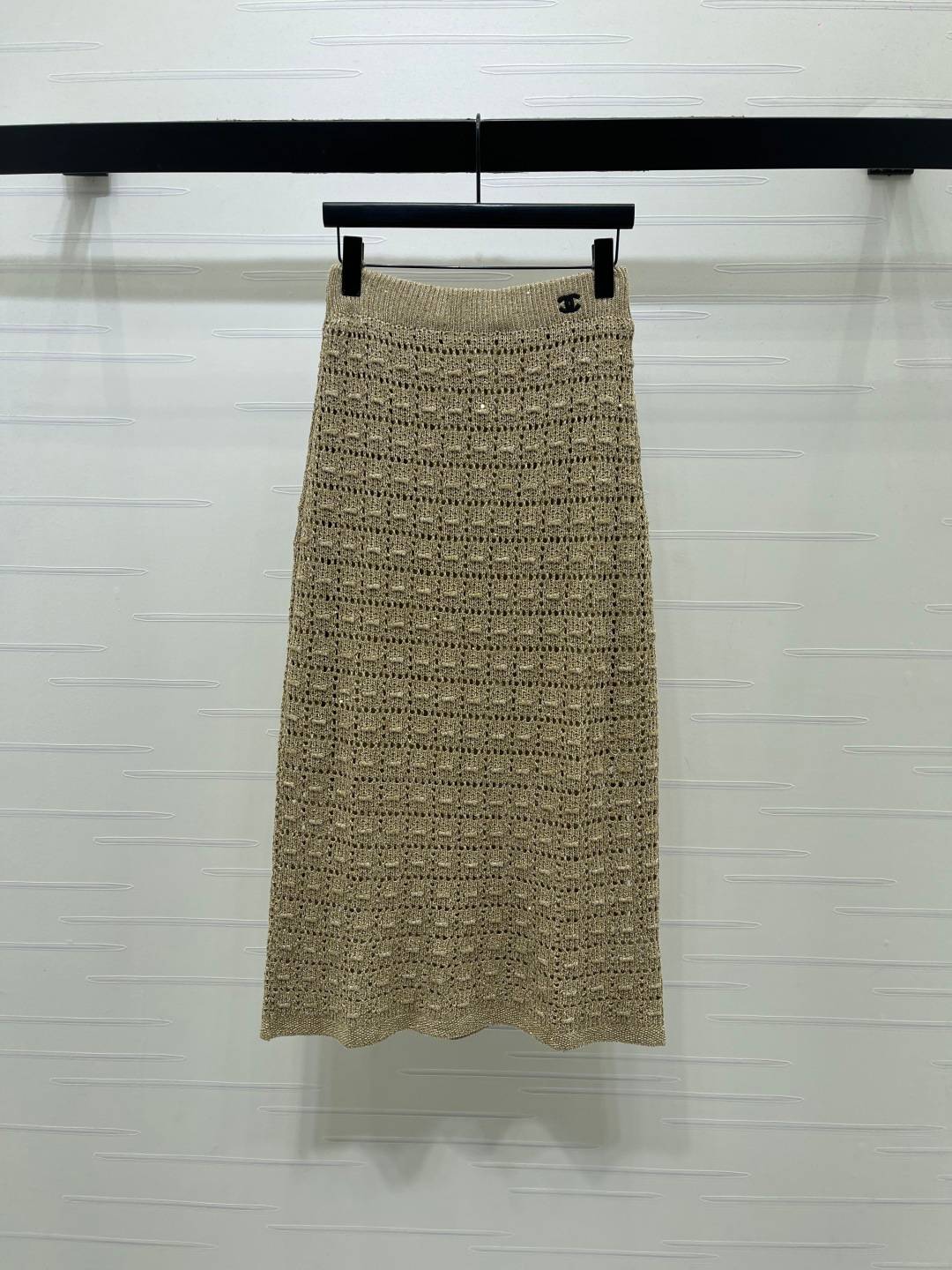 CHANEL シャネル スカート ニット ミディ 編み 立体 ベージュ