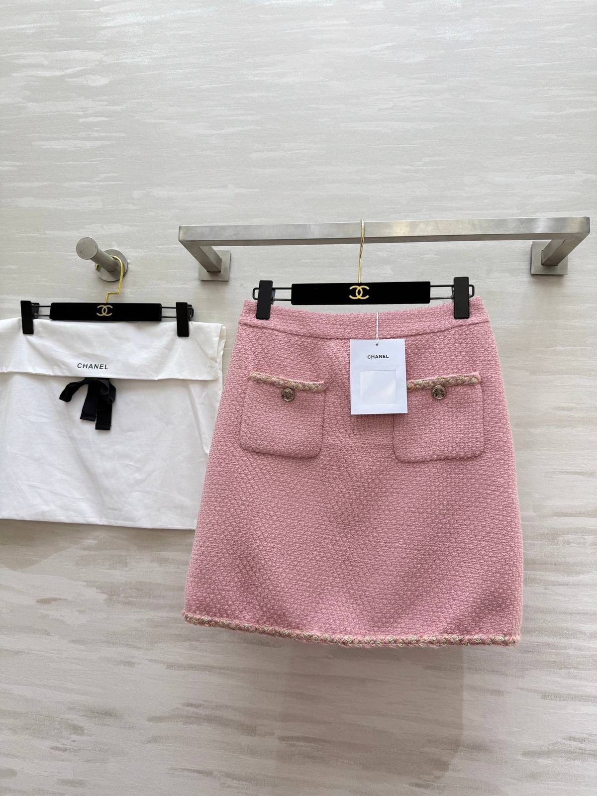 CHANEL シャネル ミニスカート Aライン 編み柄 ピンク