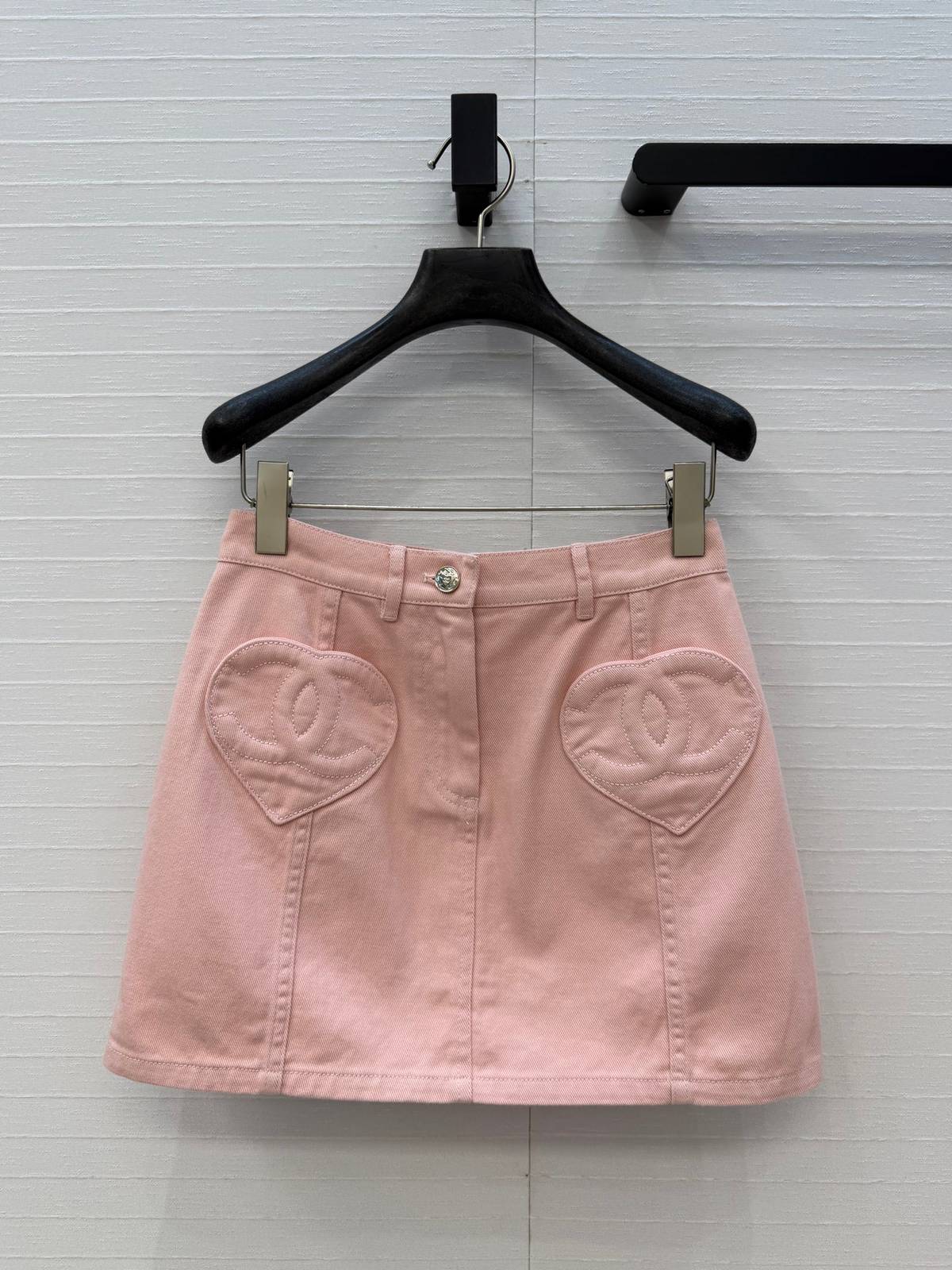 CHANEL シャネル Aライン デニム ミニスカート ハート ポケット ピンク