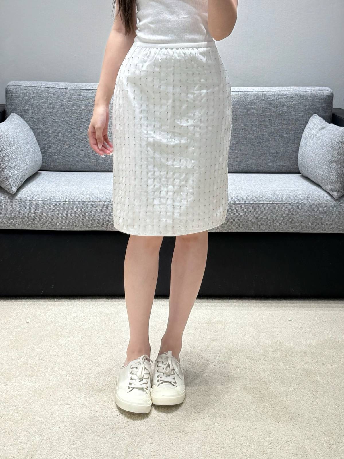 CHANEL シャネル ミディスカート ハイウエスト レディース ホワイト
