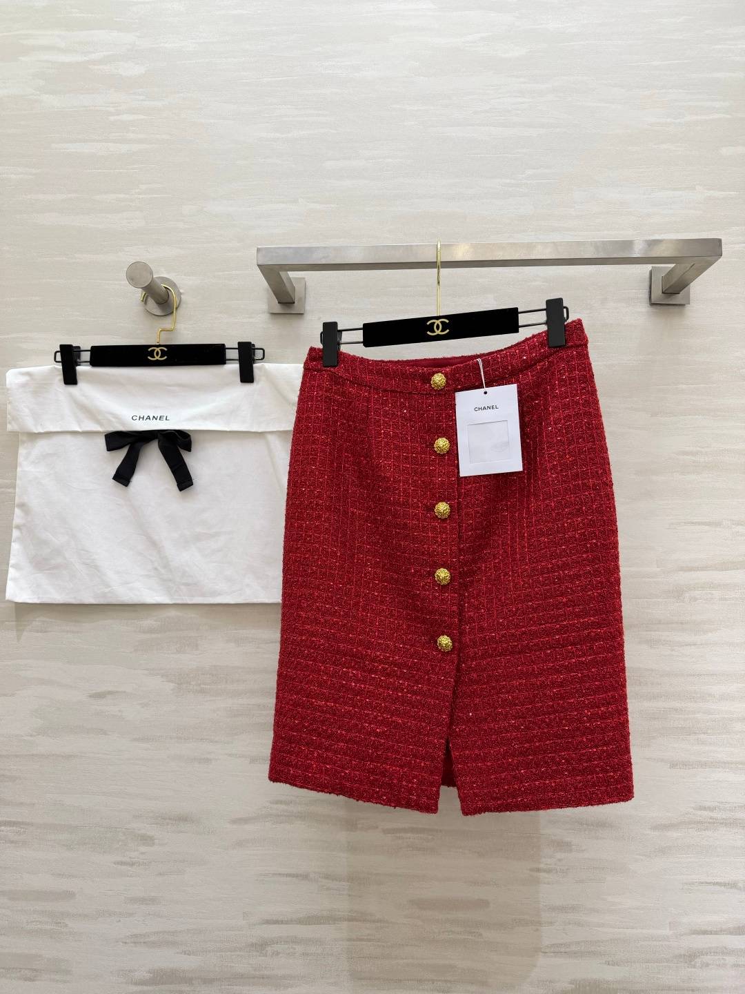 CHANEL シャネル スカート ミディ Aライン レディース レッド