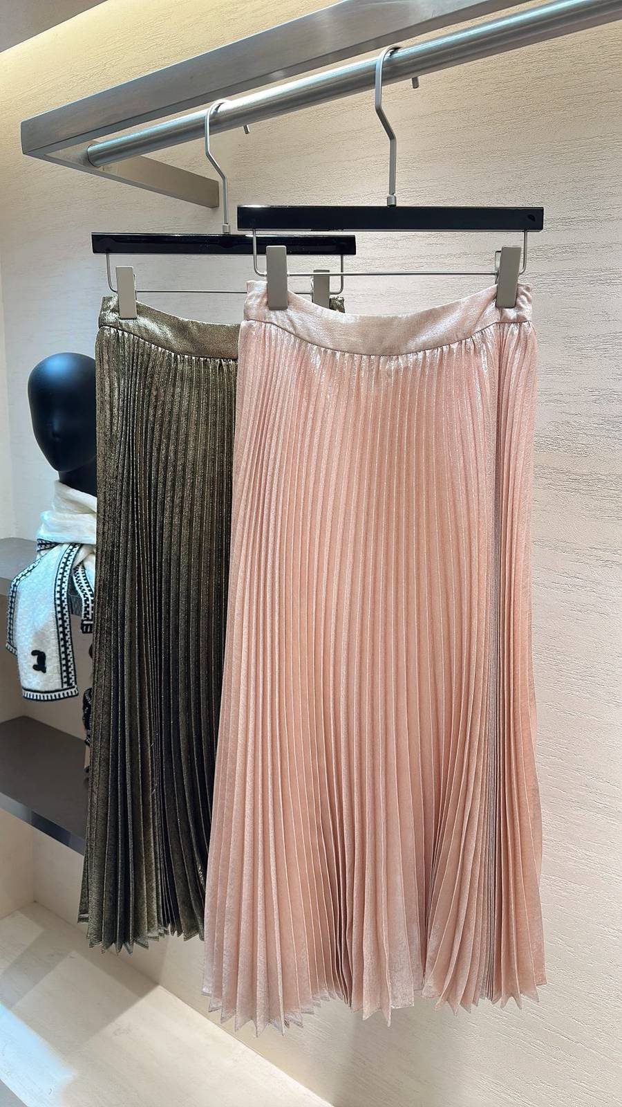 CHANEL シャネル プリーツスカート ミディ ハイウエスト レディース ピンク グリーン