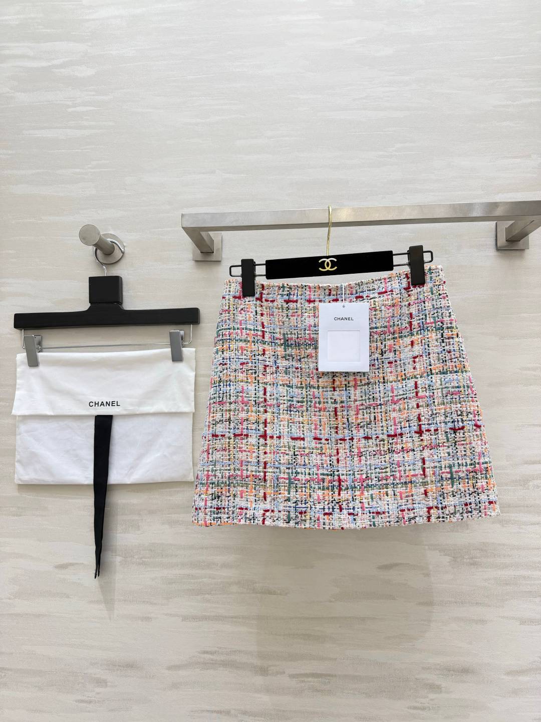 CHANEL シャネル ミニスカート Aライン レディース 斜紋軟ね マルチカラー