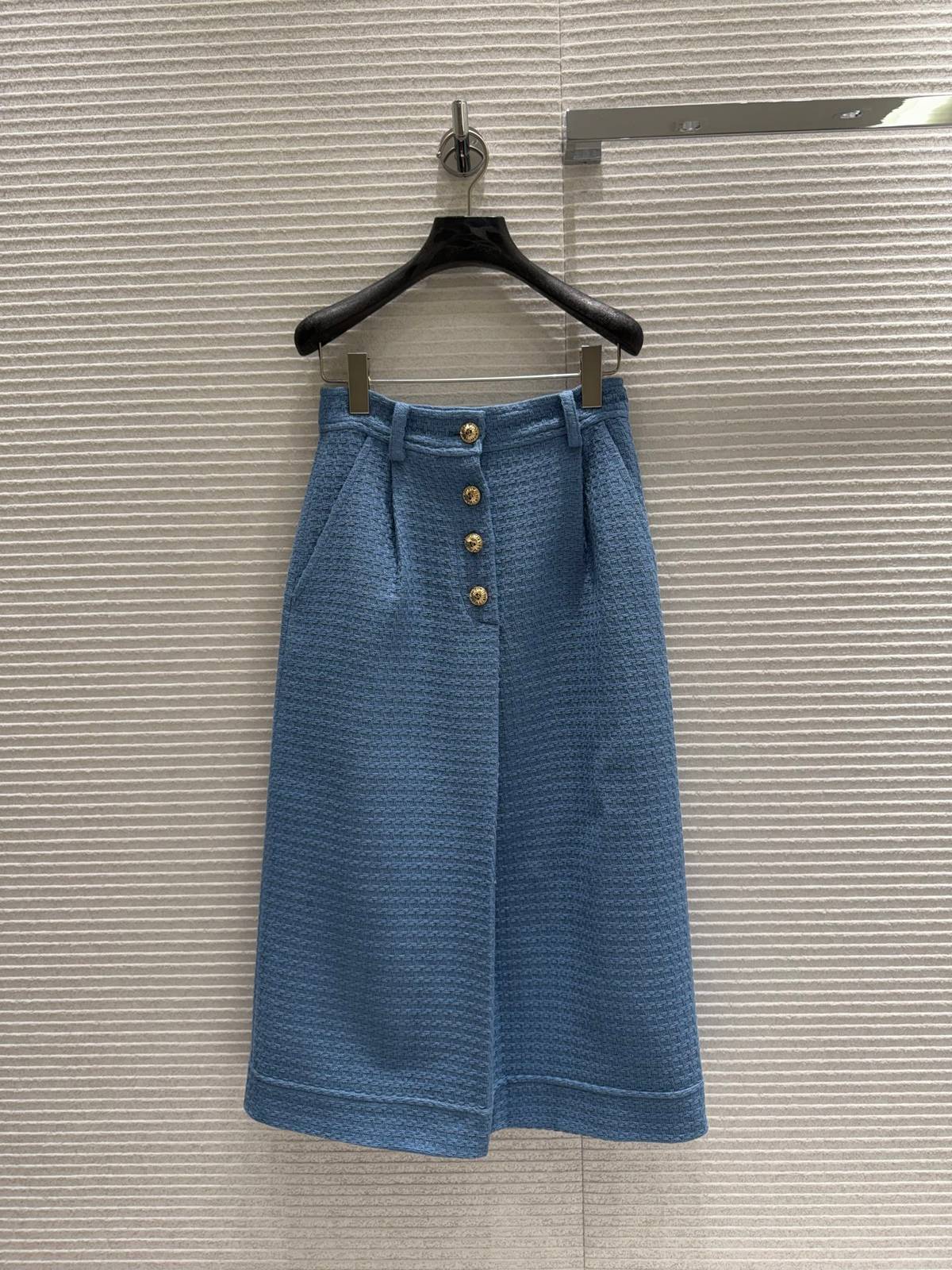 CHANEL シャネル スカート ハイウエスト Aライン レディース ブルー