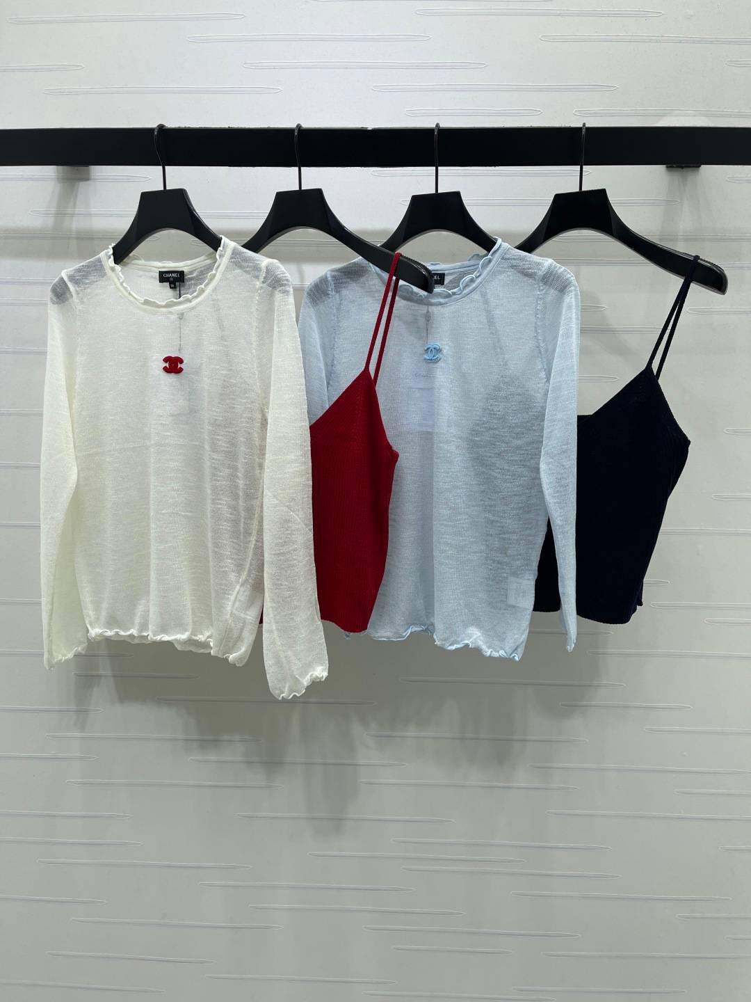 CHANEL シャネル ニット セットアップ 木耳 長袖 トップスセット ホワイト レッド