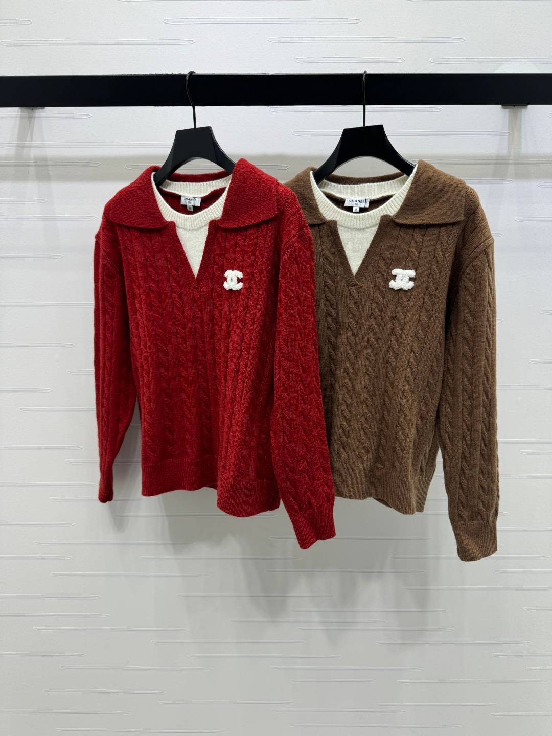 CHANEL シャネル ニット セーター レディース 通勤 赤 ブラウン