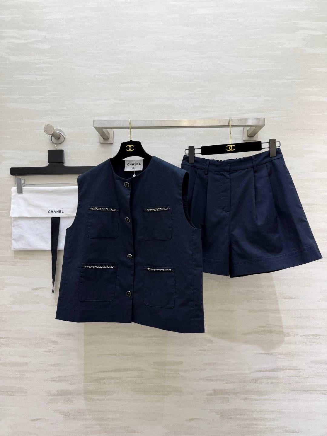 CHANEL シャネル セットアップ ベスト ショーツ チェーン ネイビー