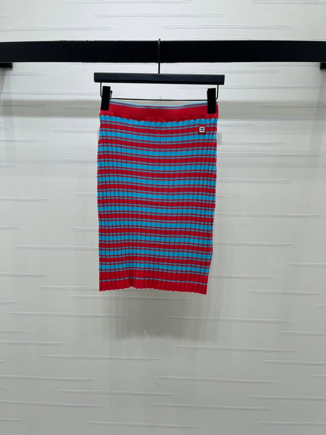 CHANEL シャネル スカート ストライプ ニット ミニ レッド ブルー