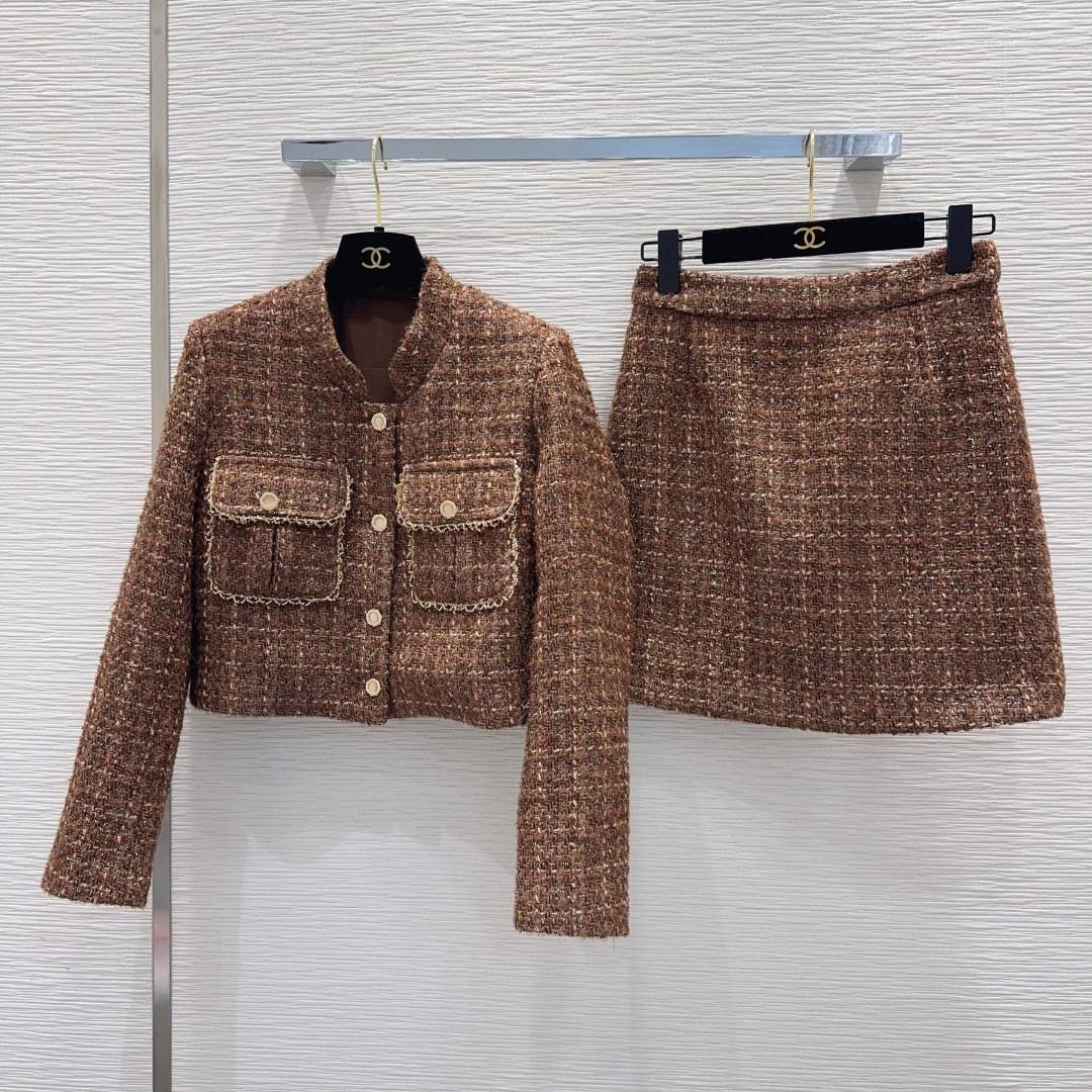 CHANEL シャネル スカートセットアップ ジャケット ツーピース ブラウン