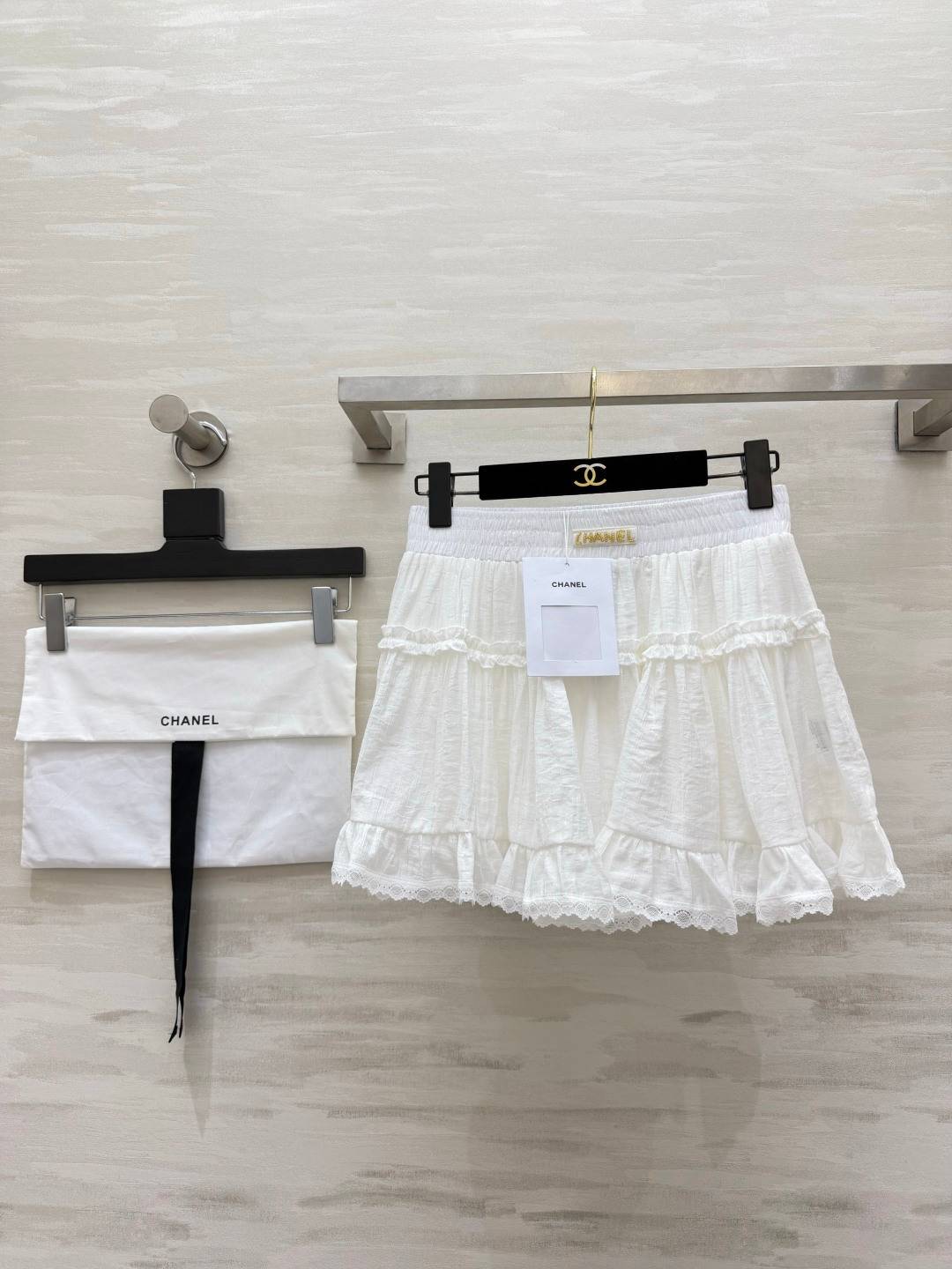 CHANEL シャネル ミニワンピース レース フリル ホワイト