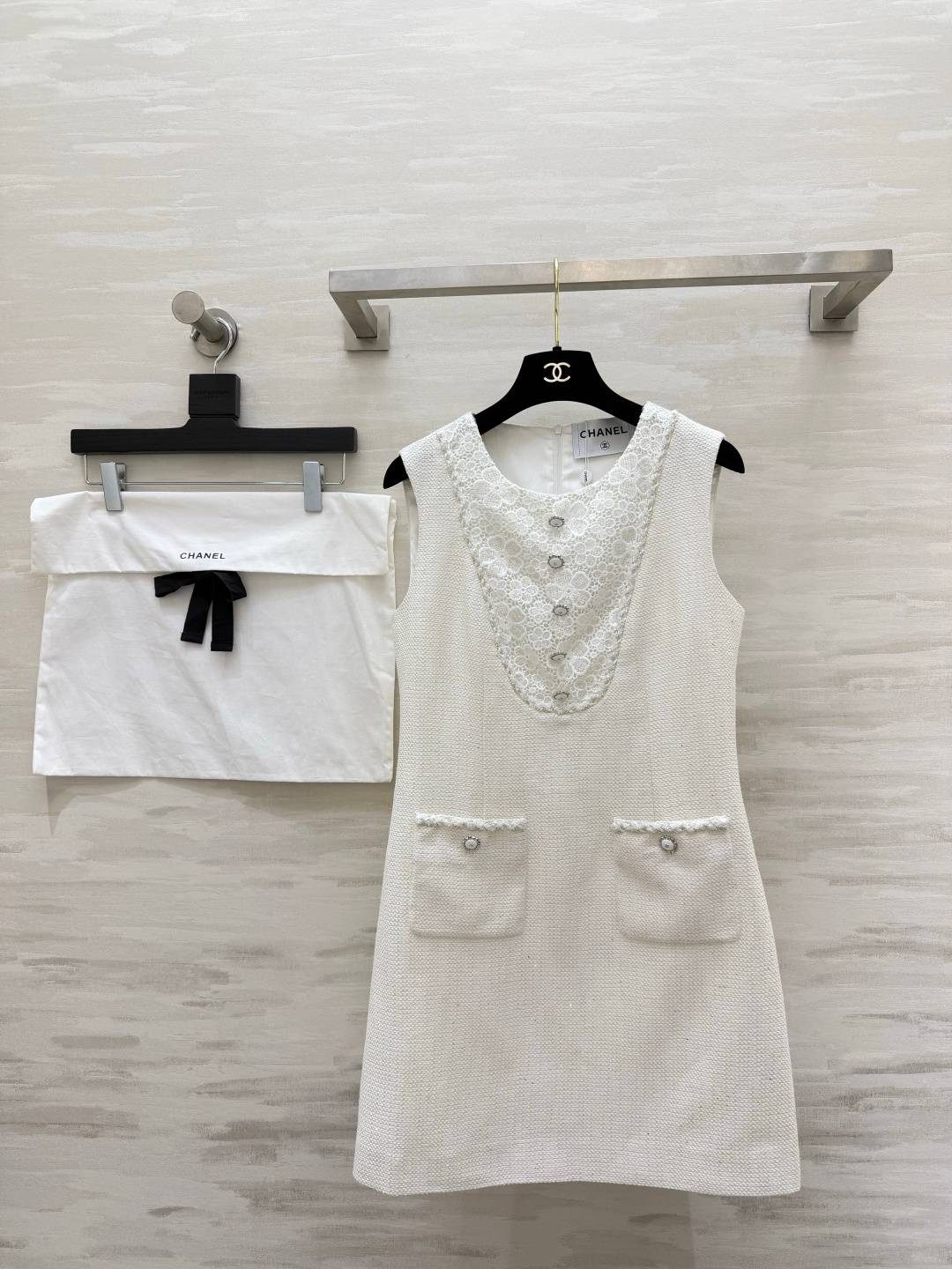 CHANEL シャネル ノースリーブ Aライン ドレス ホワイト