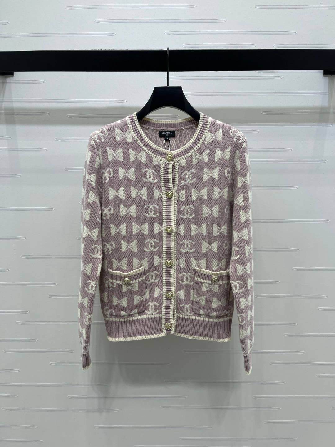 CHANEL シャネル ニットカーディガン クルーネック ボタン 長袖 パステルパープル