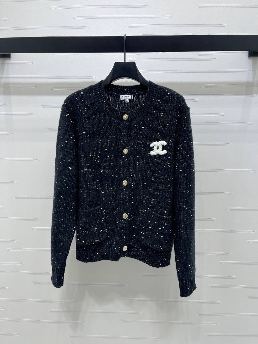 CHANEL シャネル ニットカーディガン 長袖 クルーネック ボタン ネイビー