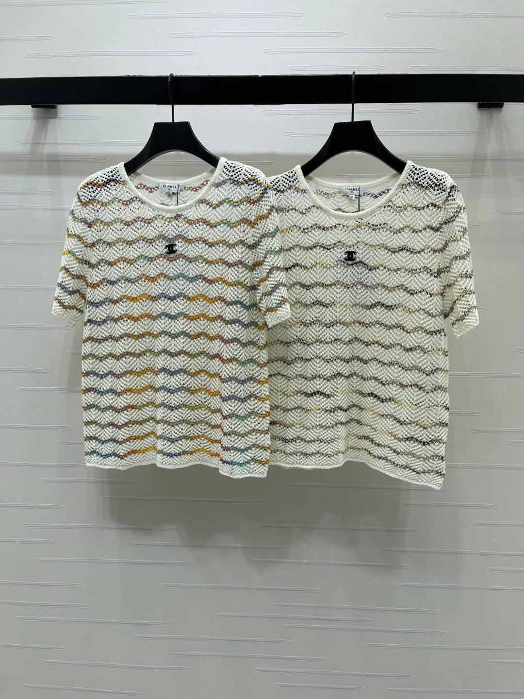 CHANEL シャネル 半袖ニット 透かし編み 波模様 マルチカラー