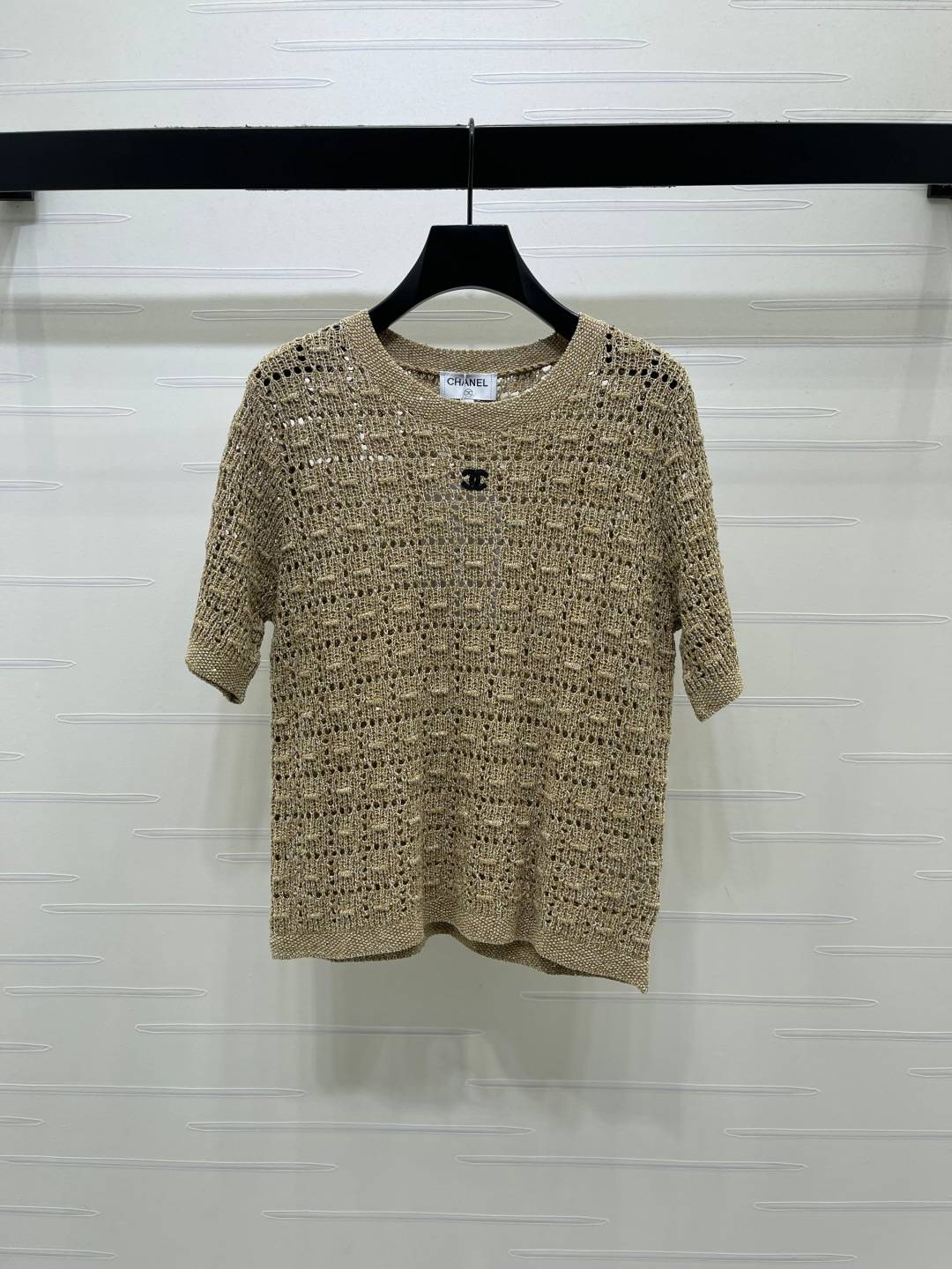CHANEL シャネル 半袖ニット メッシュ 立体模様 クルーネック ベージュ