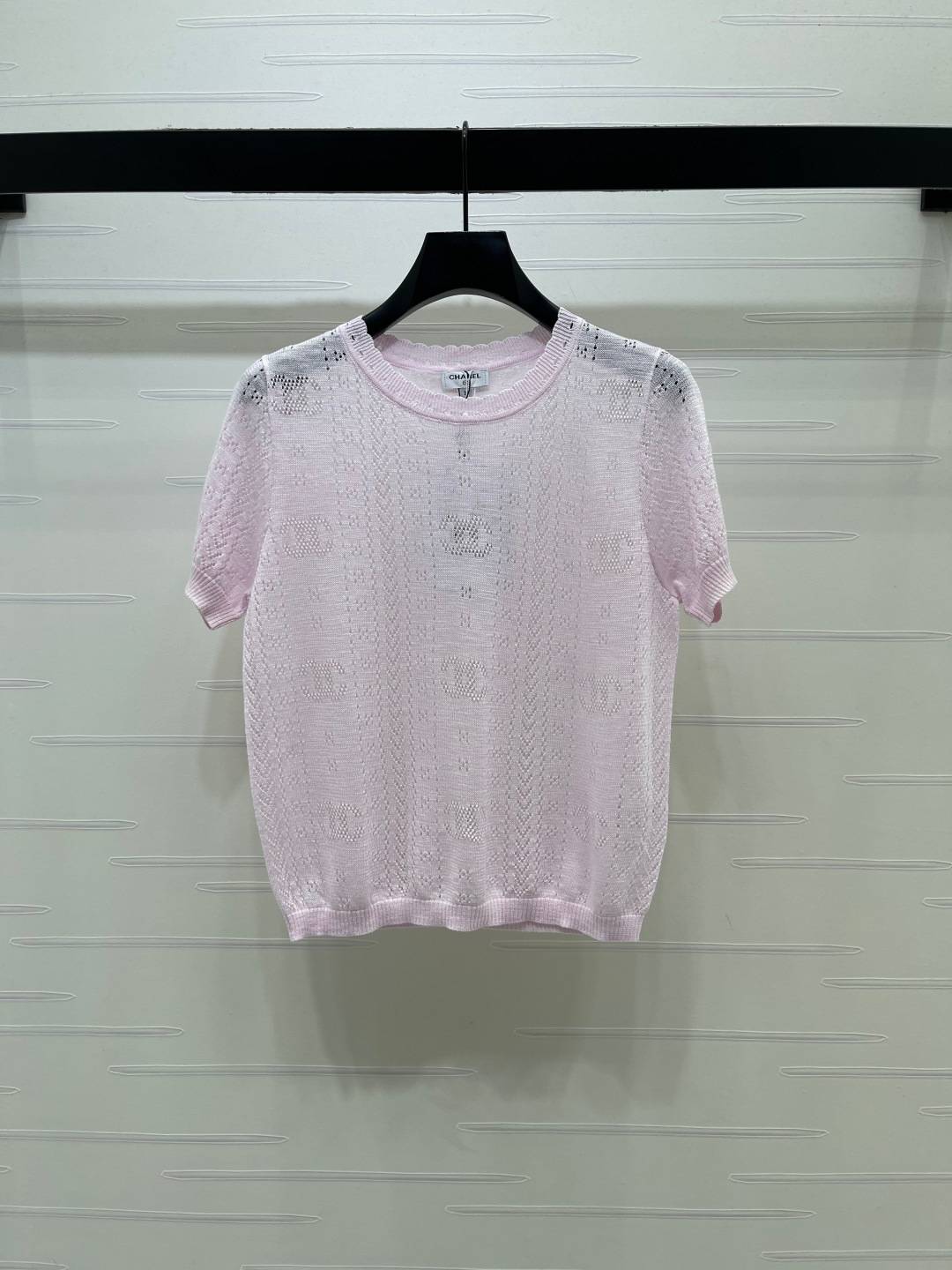 CHANEL シャネル ニット 半袖 クルーネック 透かし編み ピンク