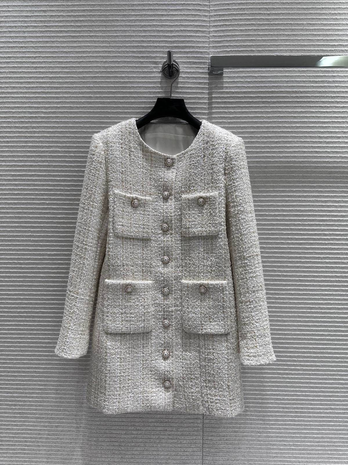 CHANEL シャネル ツイードジャケット レディース 通勤 ロング丈 ベージュ