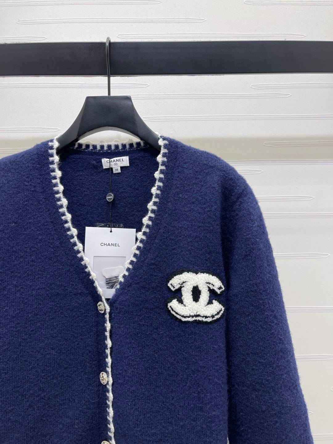 CHANEL シャネル ニットカーディガン Vネック ボタン 長袖 ネイビー