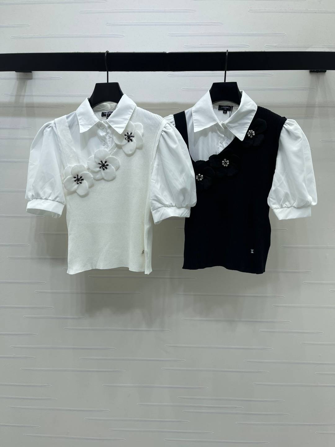 CHANEL シャネル ニットカーディガン 半袖 ショート丈 ホワイト ブラック