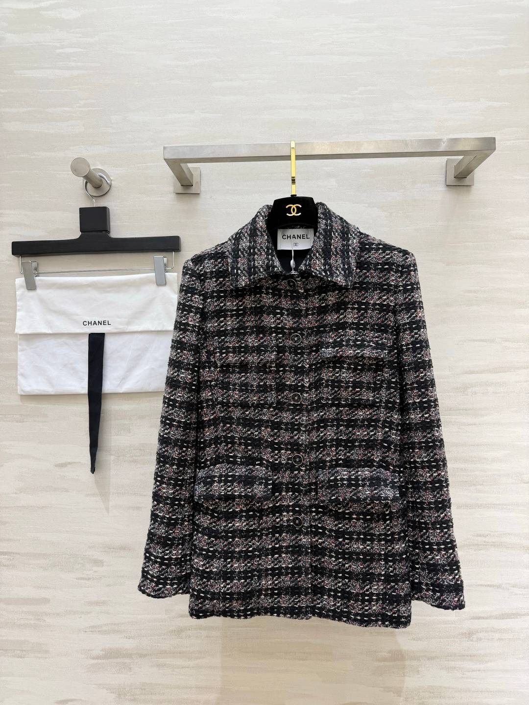 CHANEL シャネル ツイードジャケット レディース 通勤 ショート丈 ブラック