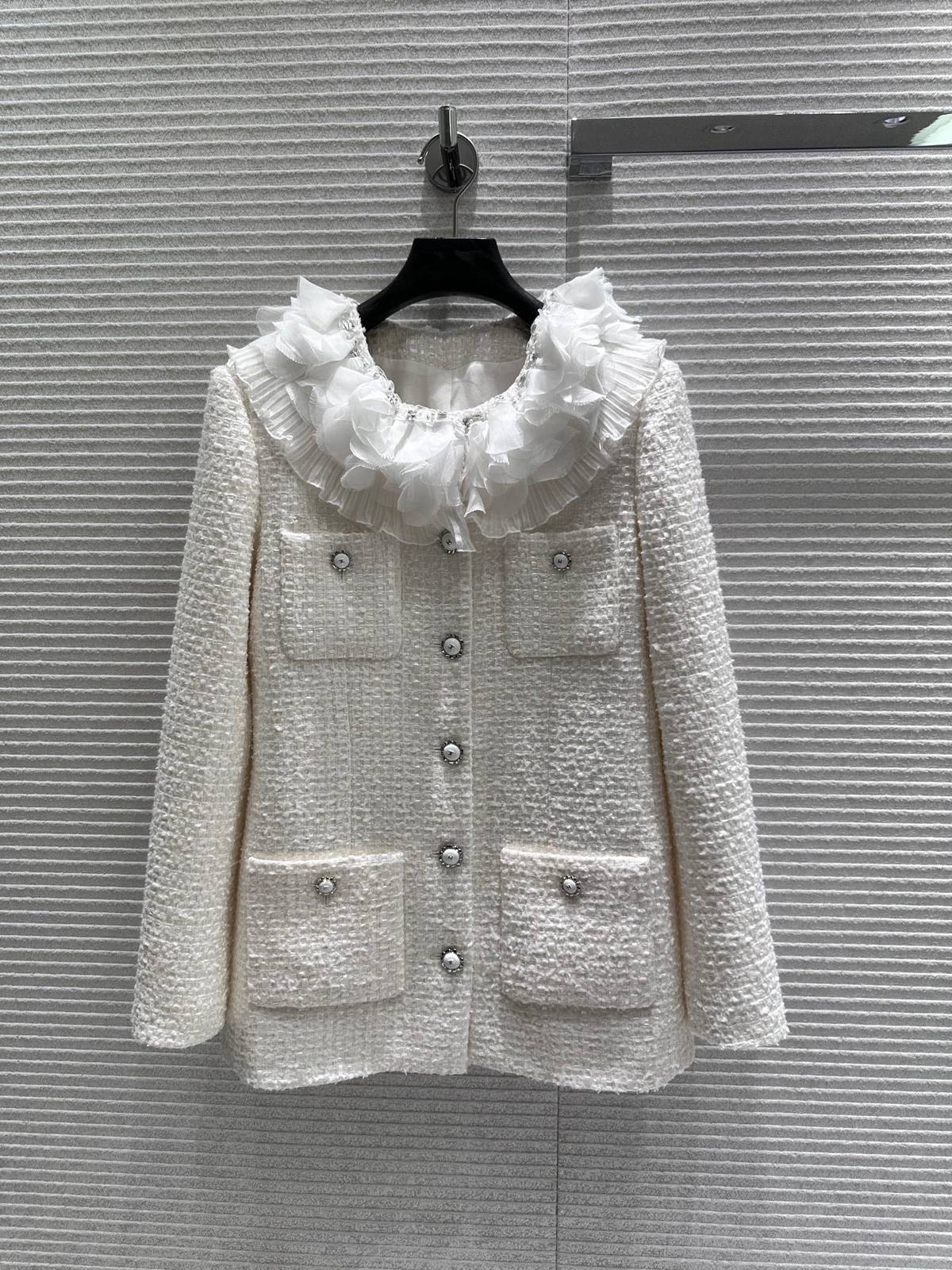 CHANEL シャネル ツイードジャケット フリル襟 レディース 通勤 ホワイト