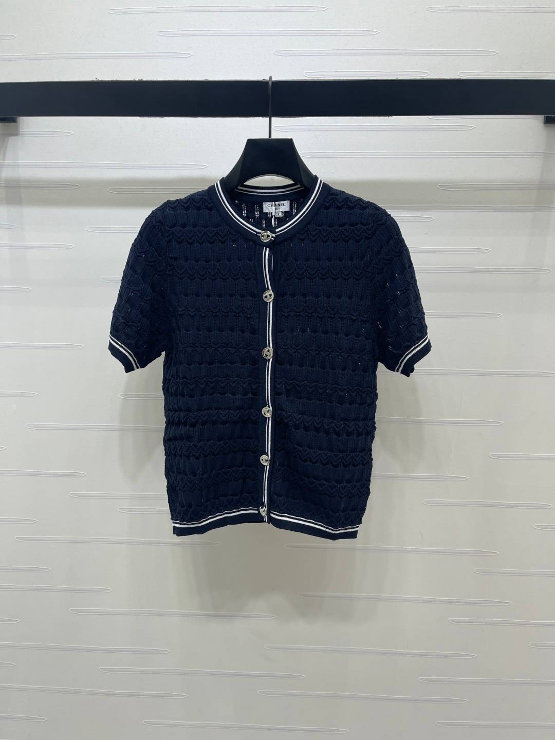 CHANEL シャネル ニットカーディガン 半袖 ボタン ネイビー