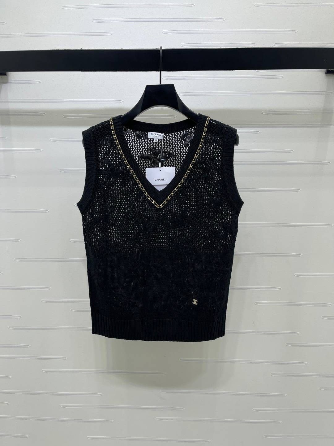 CHANEL シャネル ニットベスト Vネック ノースリーブ レイヤード ブラック