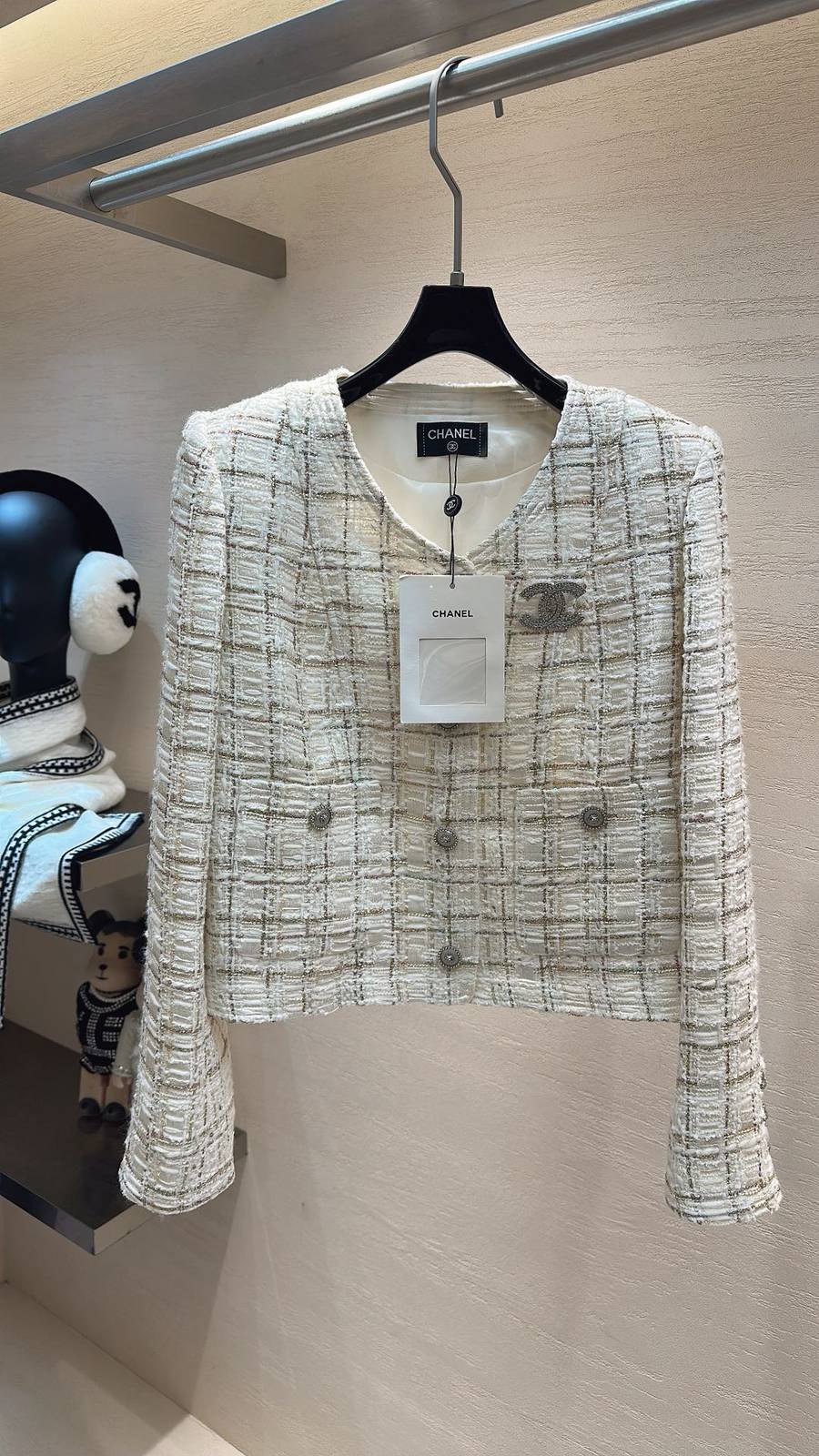 CHANEL シャネル ツイードジャケット レディース ショート丈 オフホワイト