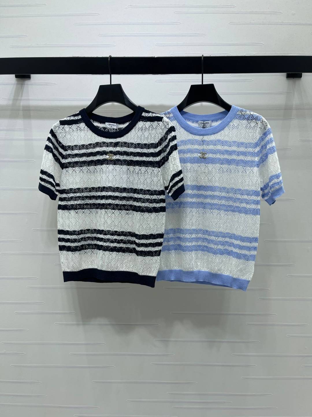 CHANEL シャネル ニット 半袖 クルーネック ブラック ブルー