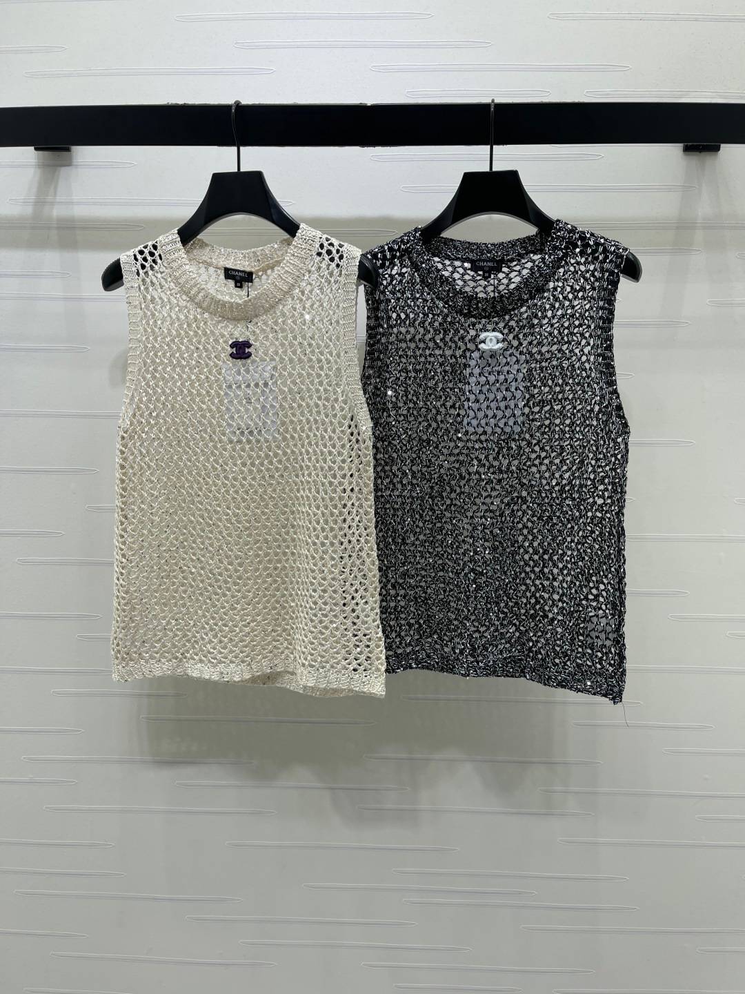 CHANEL シャネル ベスト クルーネック レイヤード レディース ブラック ベージュ