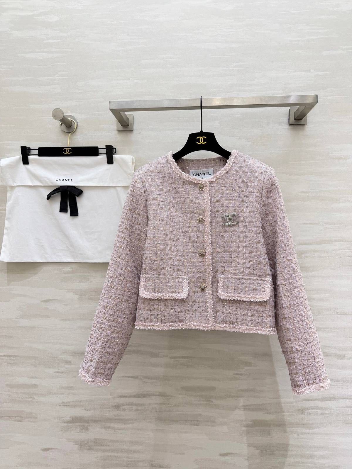 CHANEL シャネル ツイードジャケット ショート丈 レディース パステルピンク